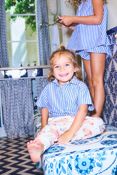 Kids Mimi Button Down | Cotton Yarn Dye Coniglio Palm Beach
