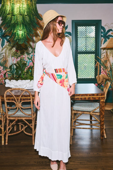 V Neck Maxi Dress | Crinkle Cotton WHITE