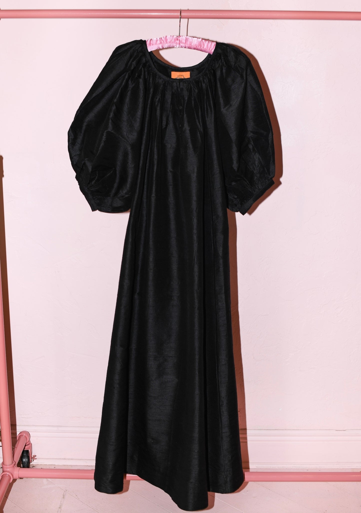 Shirred Half Placket Maxi Dress | Silk Dupioni