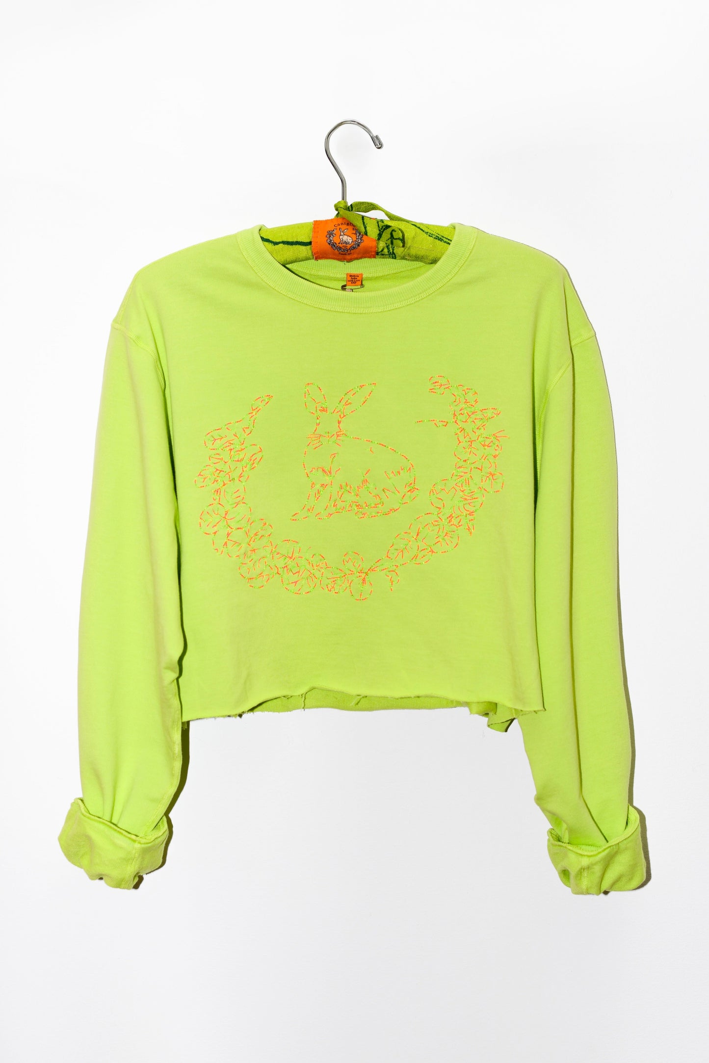 Cropped Embroidered Bunny Pullover | Cotton Terry