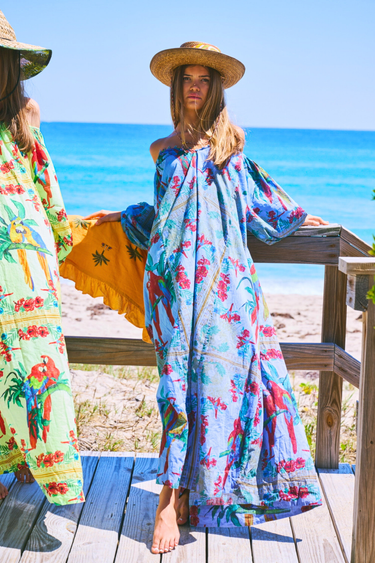 Hand Dye Shirred Half Placket Maxi Dress | Cotton Voile