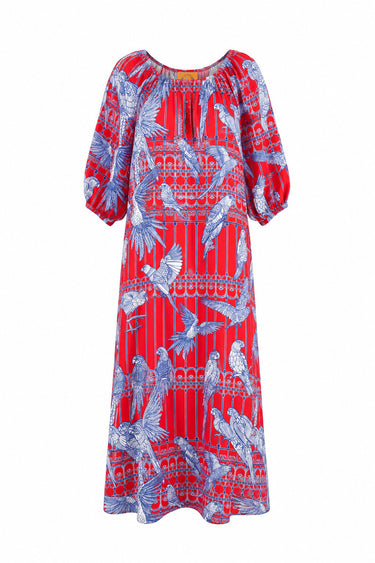 Shirred Half Placket Maxi Dress | Silk Dupioni