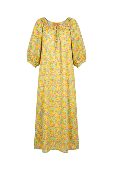 Shirred Half Placket Maxi Dress | Silk CDC