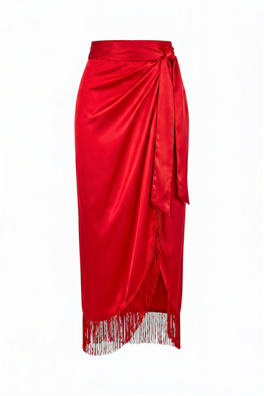 Sloane Wrap Around Slit Midi Skirt | Silk Charmeuse Coniglio Palm Beach