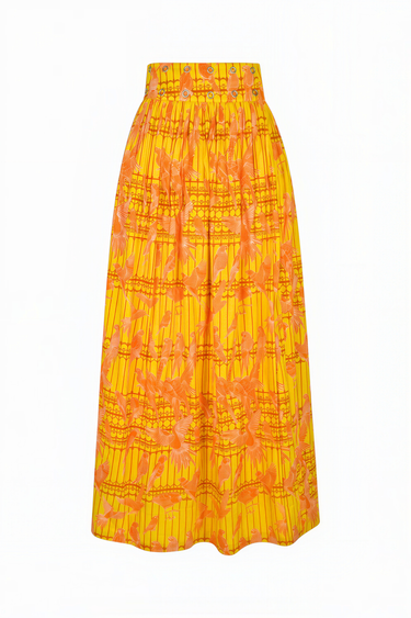 Shirred Maxi Snap Skirt | Cotton Poplin