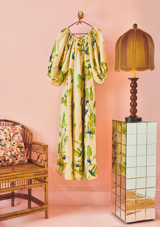 Shirred Half Placket Maxi Dress | Silk Dupioni