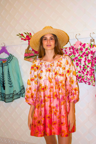 Shirred Half Placket Mini Dress | Silk Dupioni