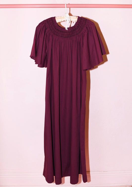 Smocked Neck Flutter Sleeve Midi Dress | Cotton Poplin