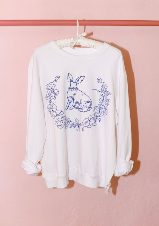 Embroidered Bunny Pullover | Cotton Terry
