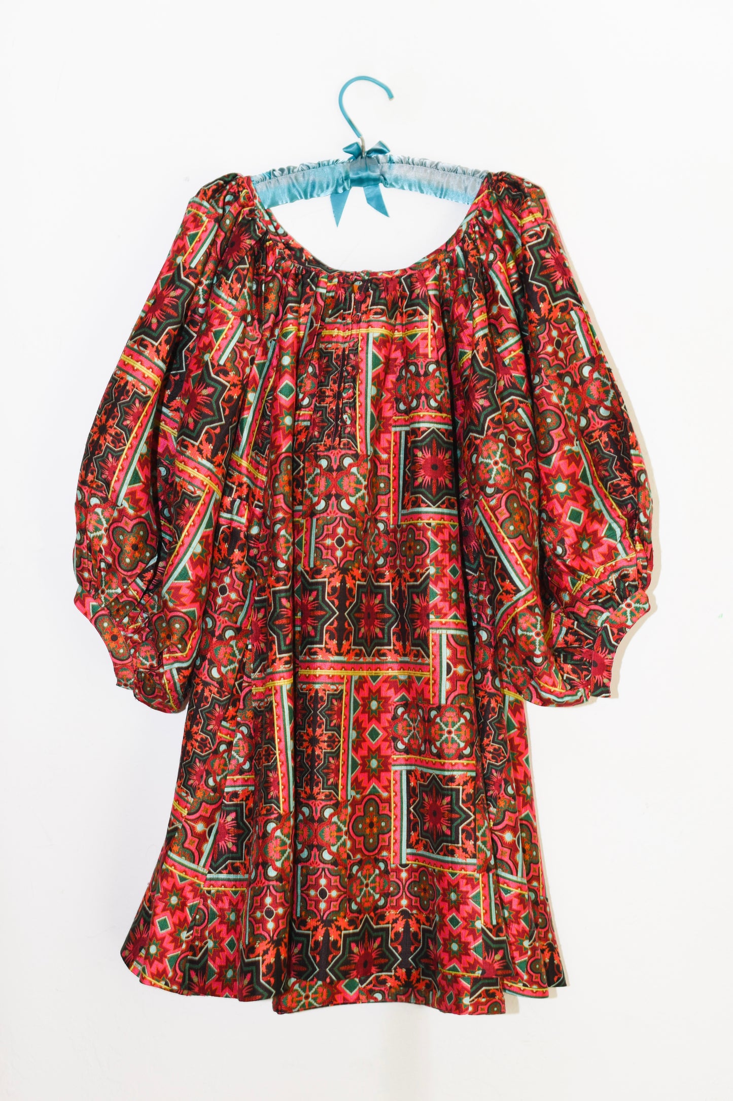 Shirred Half Placket Mini Dress | Silk Dupioni