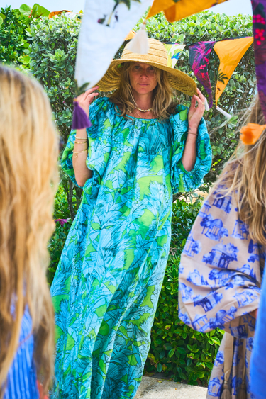 Hand Dye Shirred Half Placket Maxi Dress | Silk Dupioni