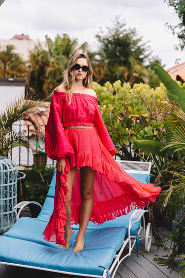 Royal Palm High Low Mini Skirt | Chiffon Coniglio Palm Beach