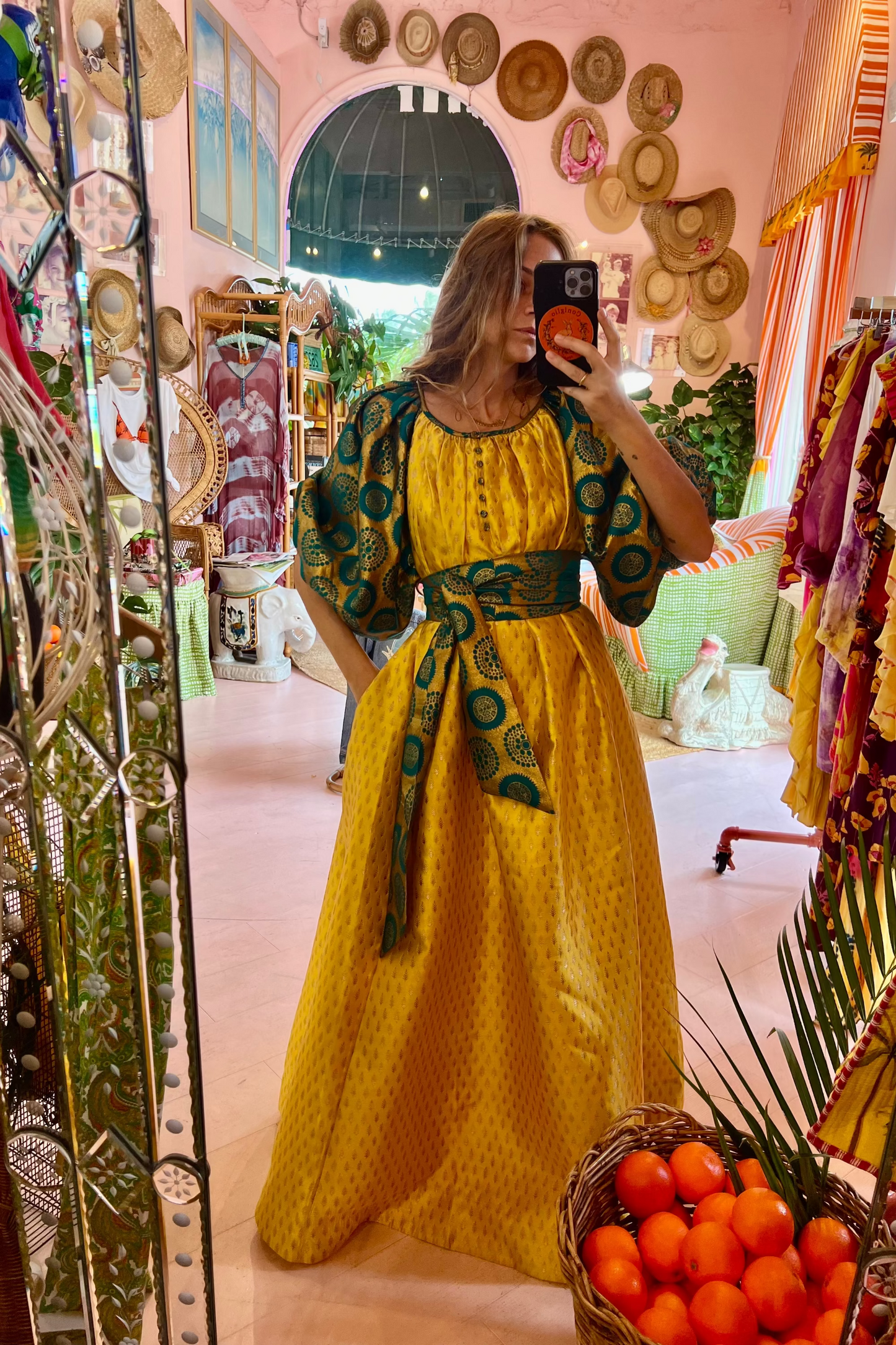 Convertible Duster with Zipper | Mixed Print Brocade