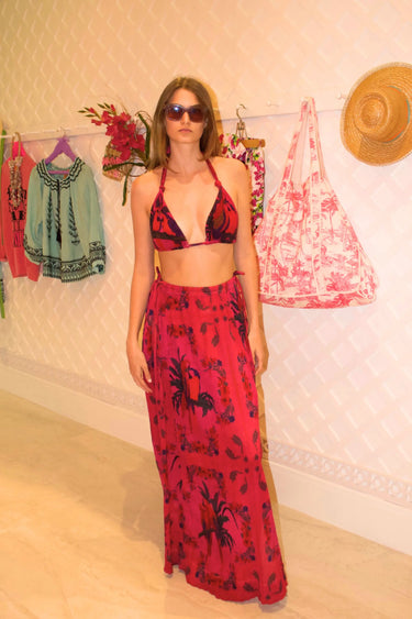 Cara Adjustable Slit Maxi Skirt | Crinkle Cotton Red Hand Dye Coniglio Palm Beach