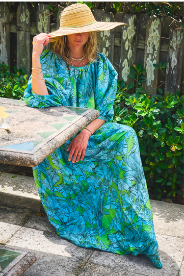 Hand Dye Shirred Half Placket Maxi Dress | Silk Dupioni