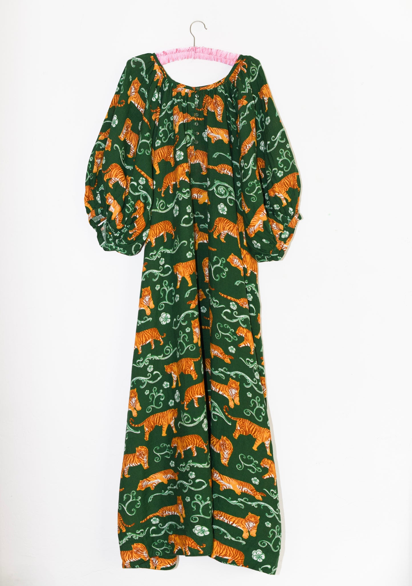 Shirred Half Placket Midi Dress | Linen