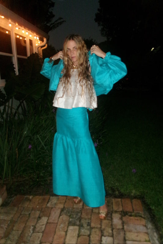 Shirred Wrap Midi Skirt | Silk Dupioni