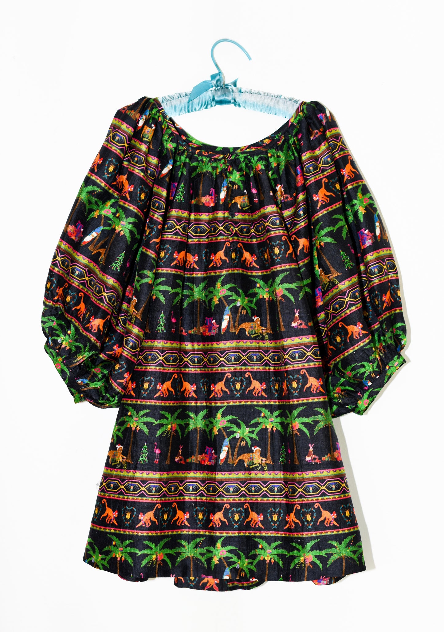 Shirred Half Placket Mini Dress | Silk Dupioni