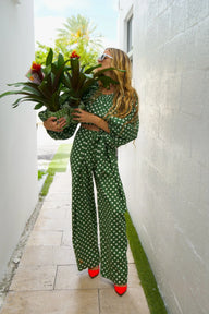 Gabrielle Adjustable Waist Button Pant |  Cotton Poplin Coniglio Palm Beach