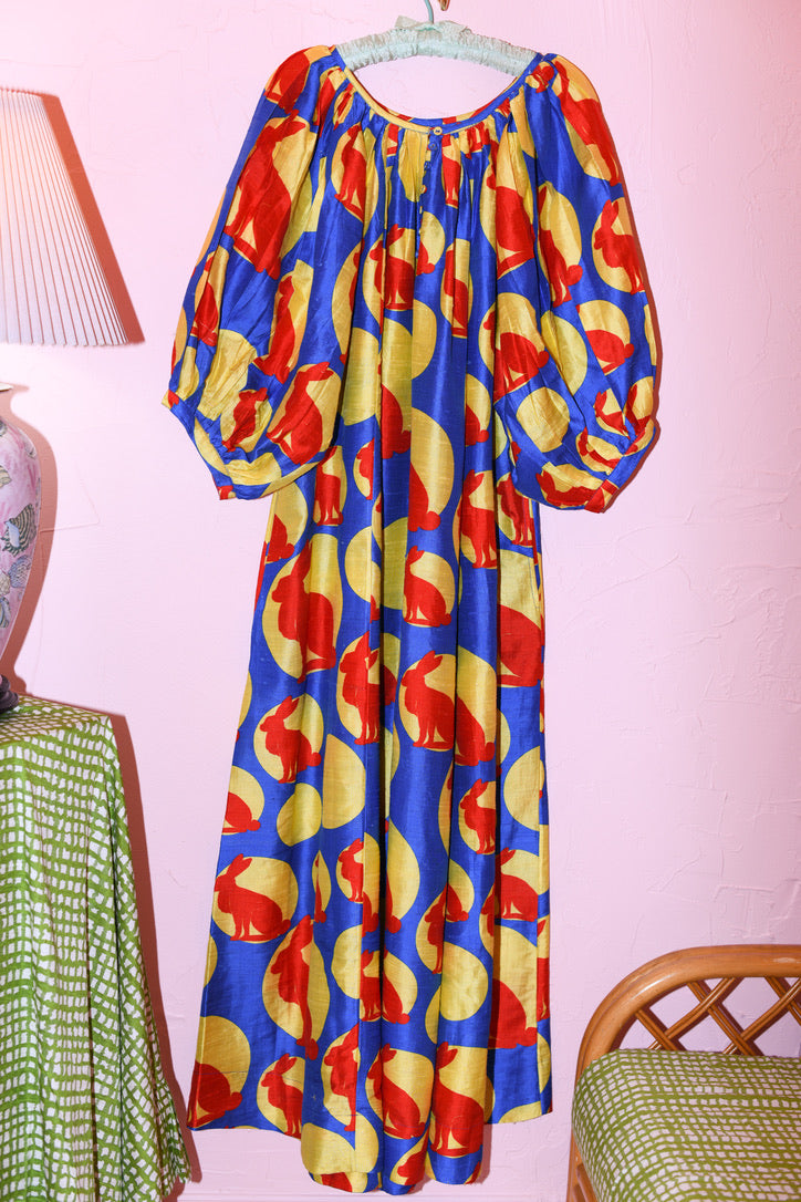 Shirred Half Placket Maxi Dress | Silk Dupioni