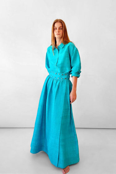 Shirred Maxi Snap Skirt | Silk Dupioni