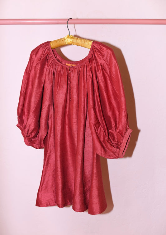Shirred Half Packet Mini Dress | Silk Dupioni