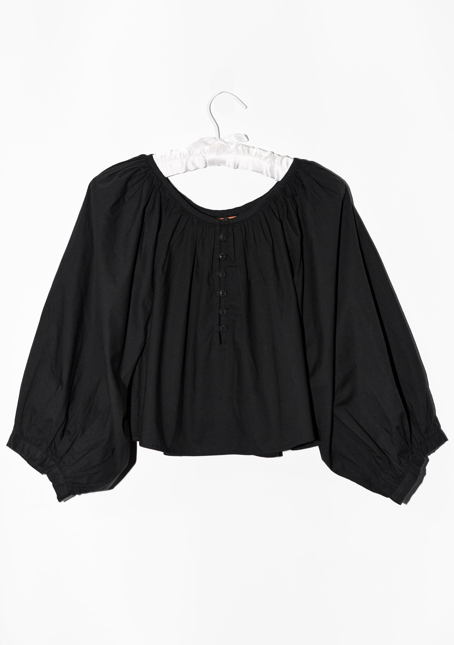 Cropped Shirred Half Placket Blouse | Cotton Poplin
