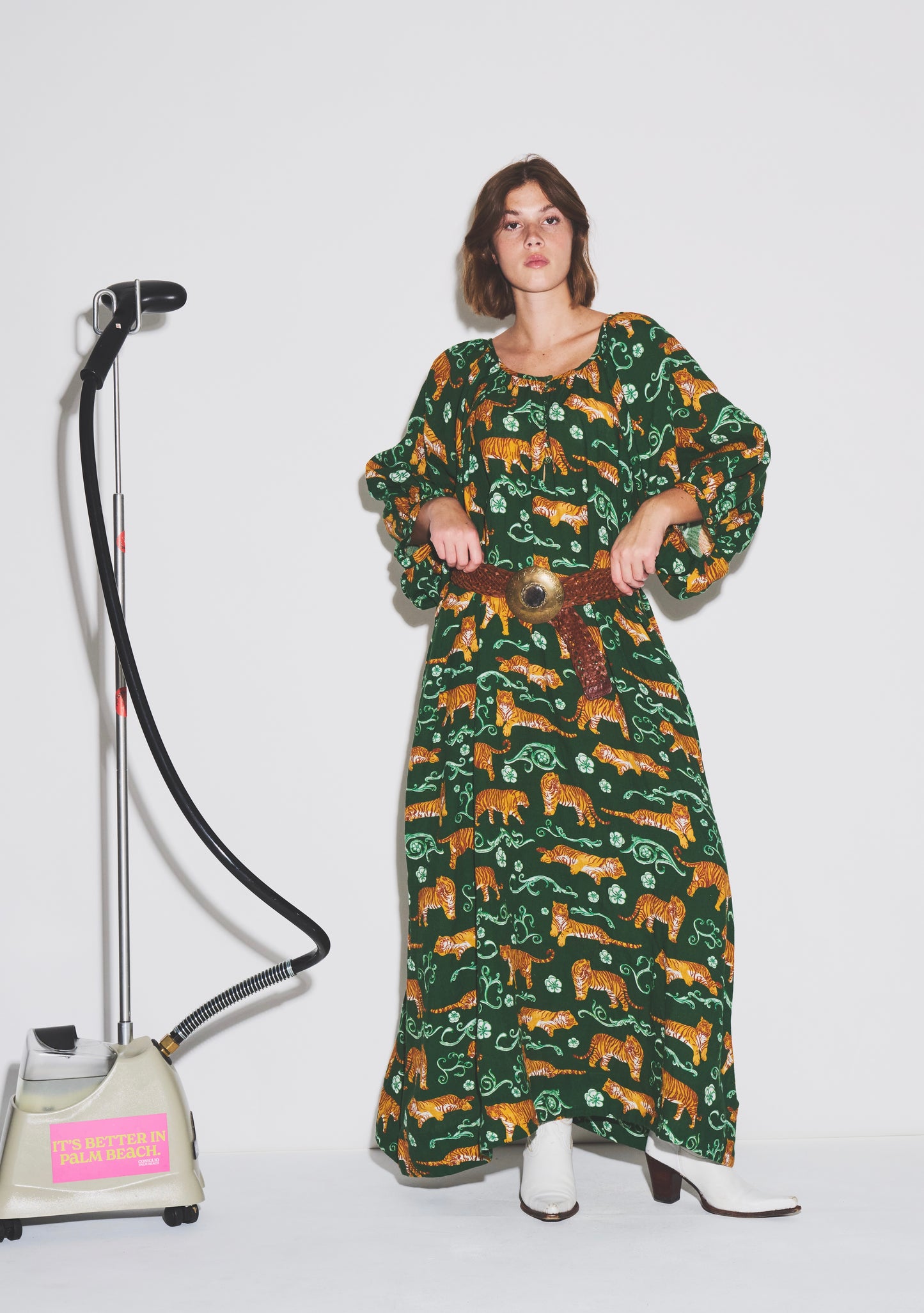 Shirred Half Placket Midi Dress | Linen