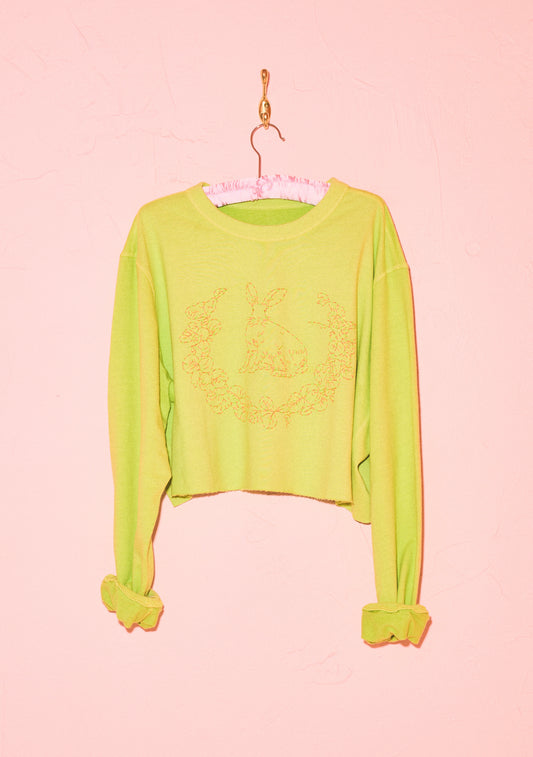 Cropped Embroidered Bunny Pullover | Cotton Terry