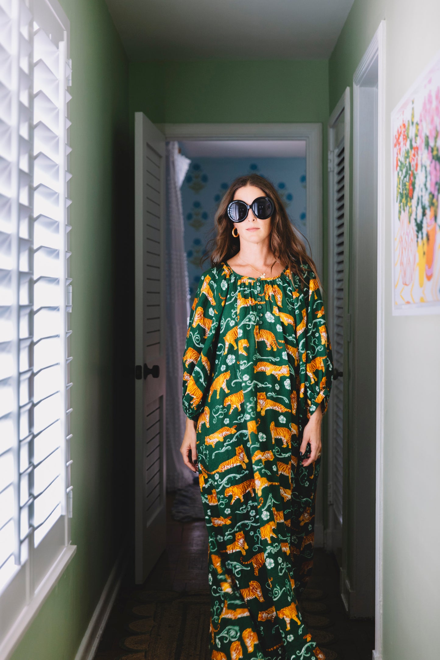 Shirred Half Placket Midi Dress | Linen