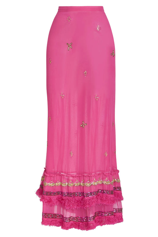 Cinch Back Midi Skirt | Embellished Chiffon