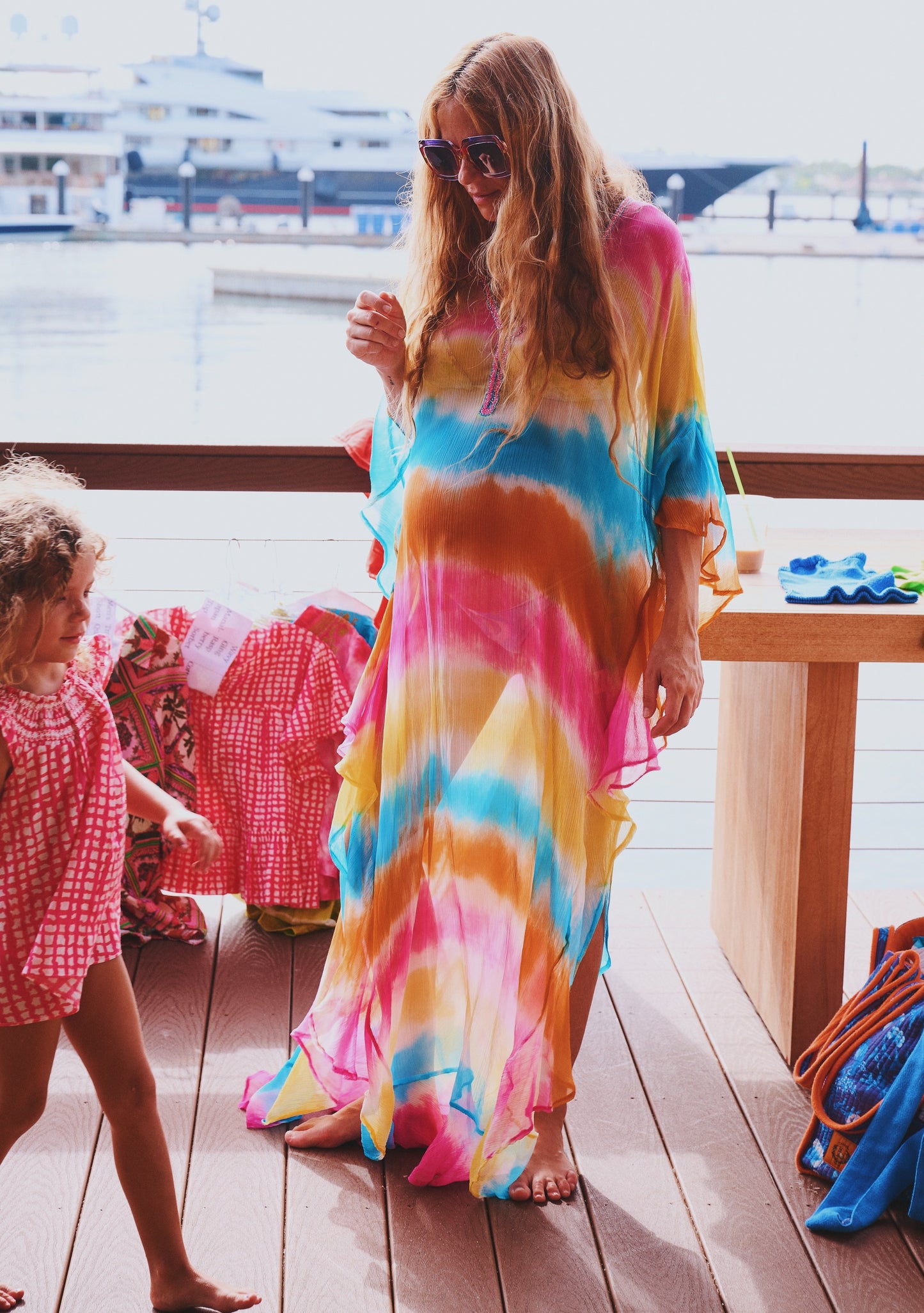 V Neck Ruffle Maxi Caftan | Viscose Chiffon