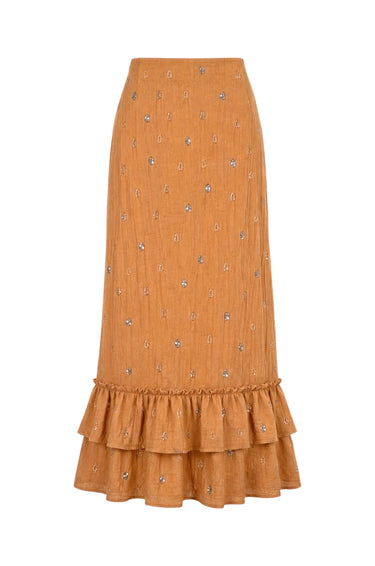Gogo Cinch Back Midi Skirt | Beaded Crinkle Cotton