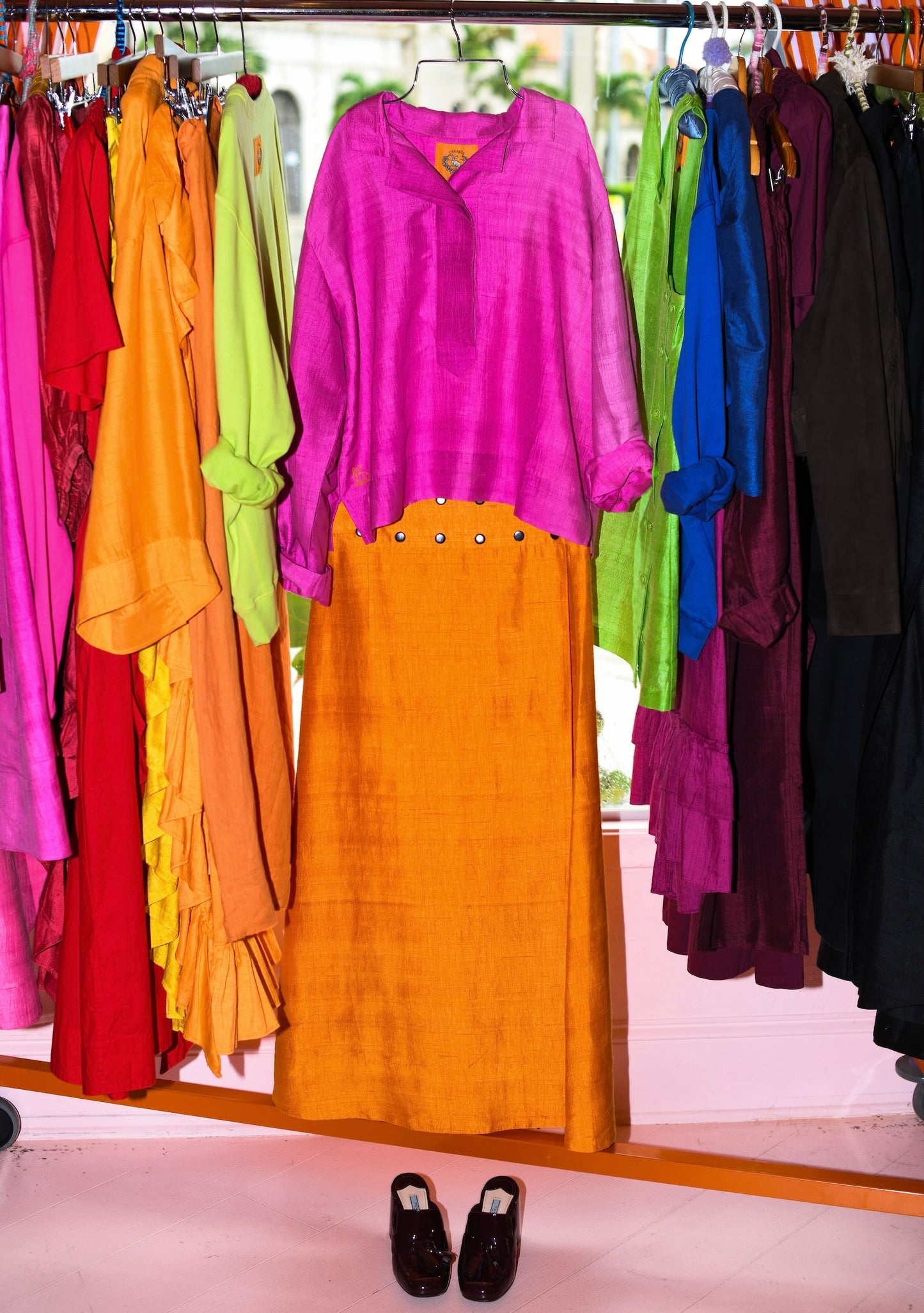 Flagpole Snap Midi Skirt | Silk Dupioni