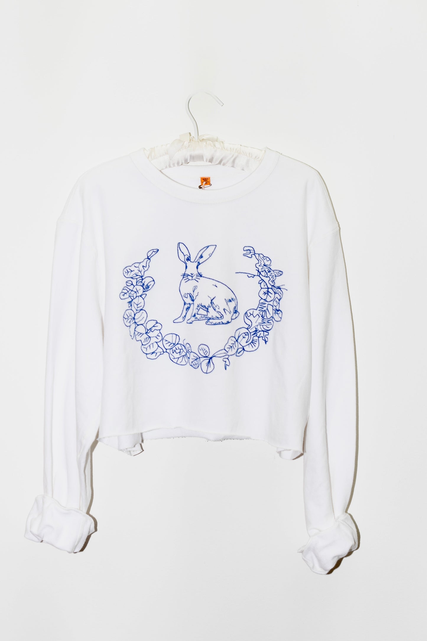 Cropped Embroidered Bunny Pullover | Cotton Terry