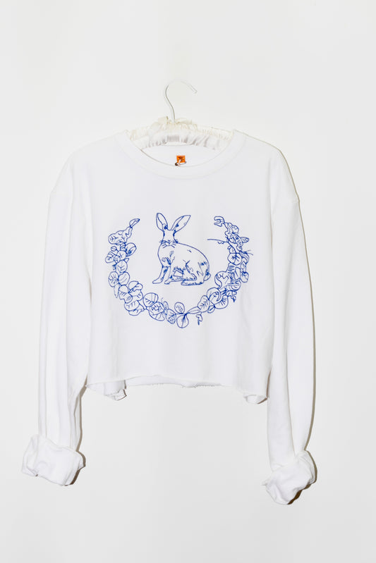 Cropped Embroidered Bunny Pullover | Cotton Terry