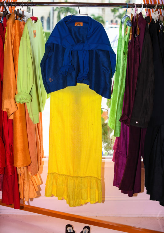 Cinch Back Midi Skirt | Silk Dupioni