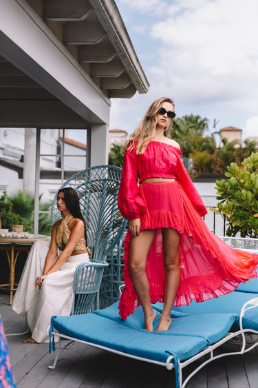 Long Sleeve Laurie Crop Top | Silk Dupioni Coniglio Palm Beach