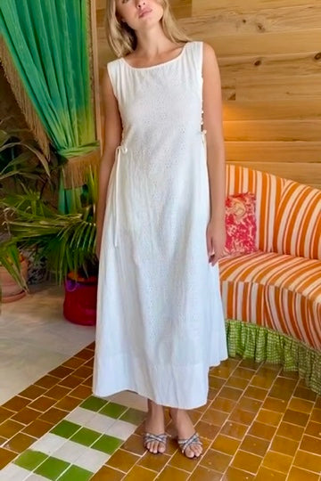 Lace Up Midi Dress | Cotton Eyelet