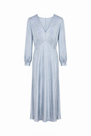 1930s Blue Silk Bias Cut Dress w/ Lace | Eveliina Vintage