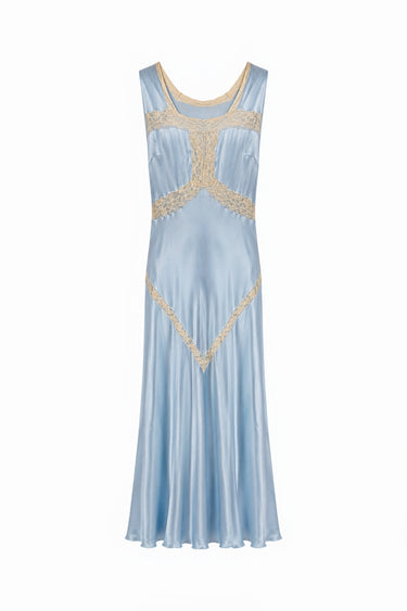 1930s Blue Bias Cut Dress w/ Embroidery | Eveliina Vintage
