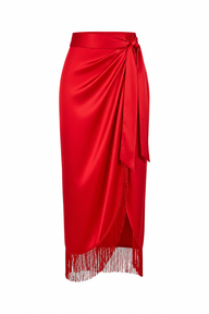 Sloane Wrap Around Slit Midi Skirt | Silk Charmeuse
