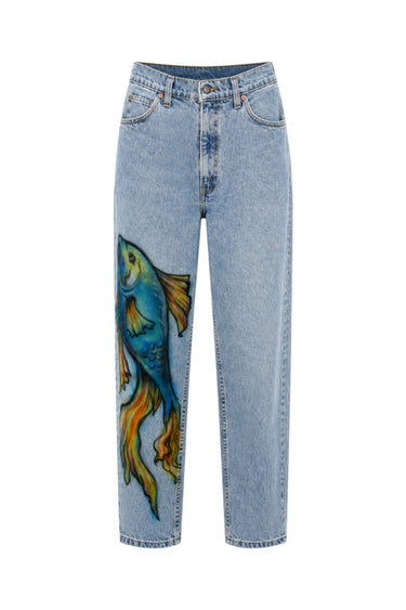 Bait, Wait, & Celebrate Jeans | Vintage Denim Airbrush