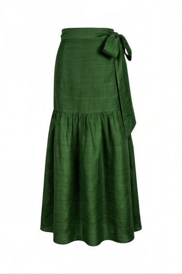 Monterey Shirred Wrap Midi Skirt | Silk Dupioni