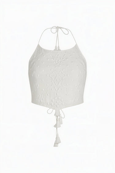 Reed Tie Top | Cotton Poplin - WHITE Coniglio Palm Beach