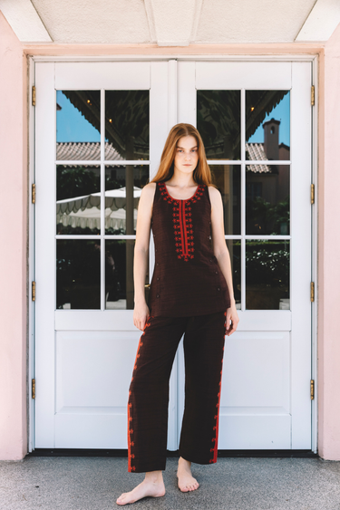 Palmo Tunic w/ Embroidery | Silk Dupioni