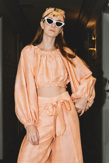 Long Sleeve Laurie Crop Top | Silk Dupioni
