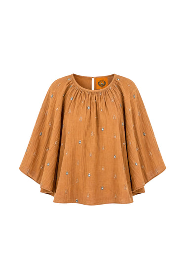 Cricket Flutter Sleeve Top | Beaded Crinkle Cotton