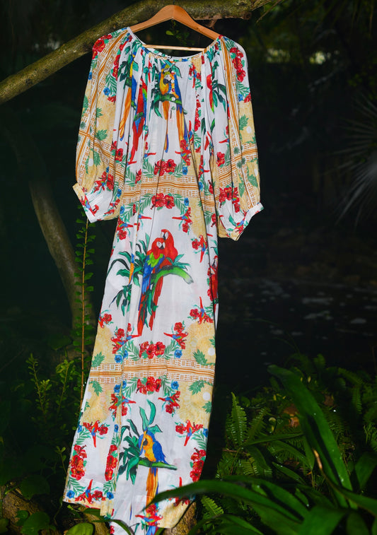 Shirred Half Placket Maxi | Cotton Voile