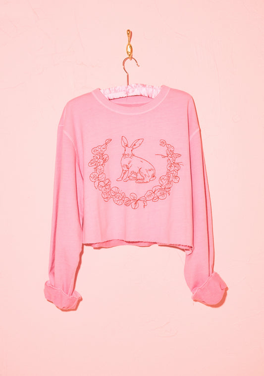 Cropped Embroidered Bunny Pullover | Cotton Terry